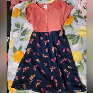 Coral And Navy Blue Butterfly Print Dress Size L Kids